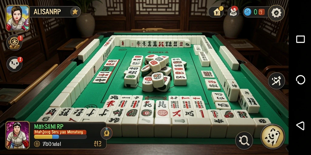 Screenshot dari gameplay seru ALISANRP yang menunjukkan ubin Mahjong.