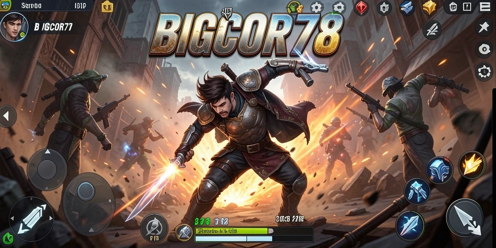 Screenshot utama BIGCOR78 menampilkan laga aksi yang intens.
