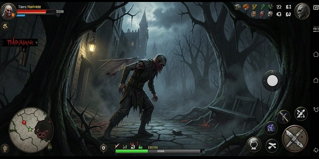Tampilan mencekam gameplay FBRP88 di kegelapan yang menghantui.