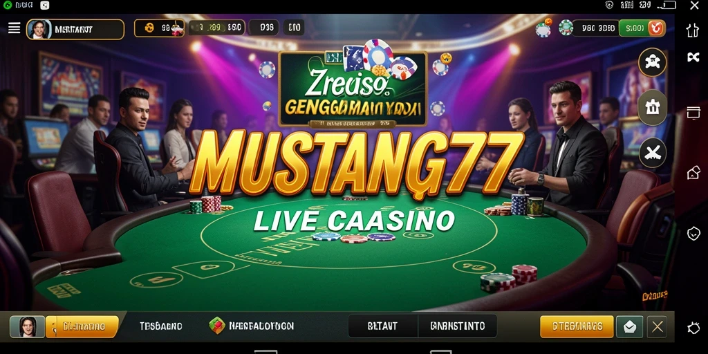 Screenshot gameplay Live Casino MUSTANG77 yang menampilkan dealer langsung.