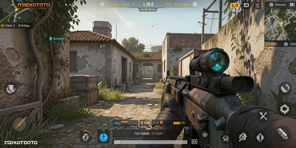Tampilan gameplay menarik dari NEKOTOTO dalam mode FPS.