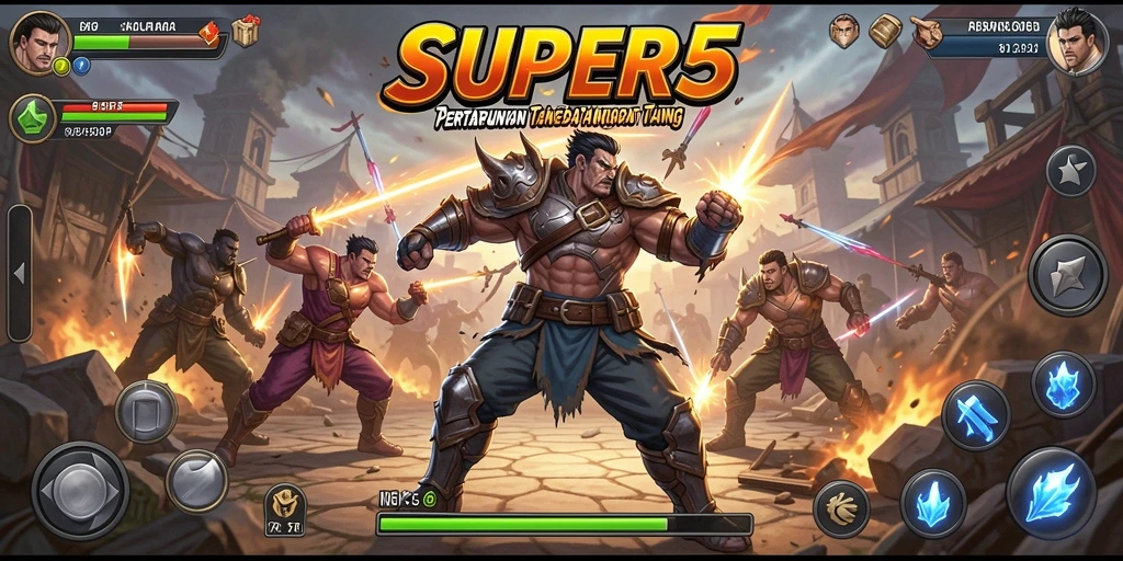 Tangkapan layar SUPER5 menampilkan aksi pertarungan yang spektakuler.